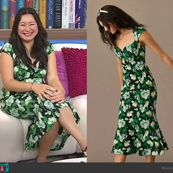 NWT $170 Anthropologie Green Floral Midi Dress - Picture 2 of 5